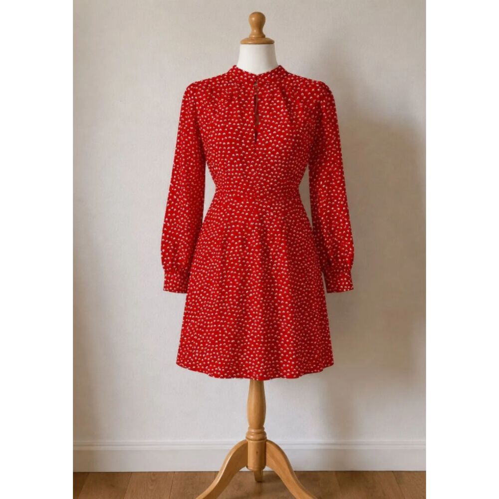 Coquette Cottagecore Red Floral Dress Romantic Vintage Fit & Flare Petite 4P